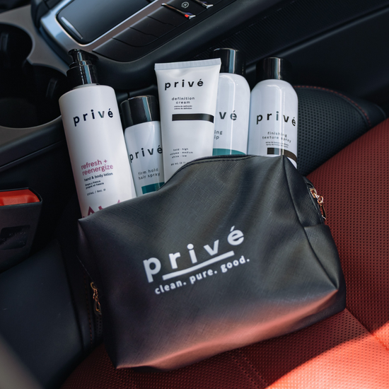 prive cosmetic bag - products in bag